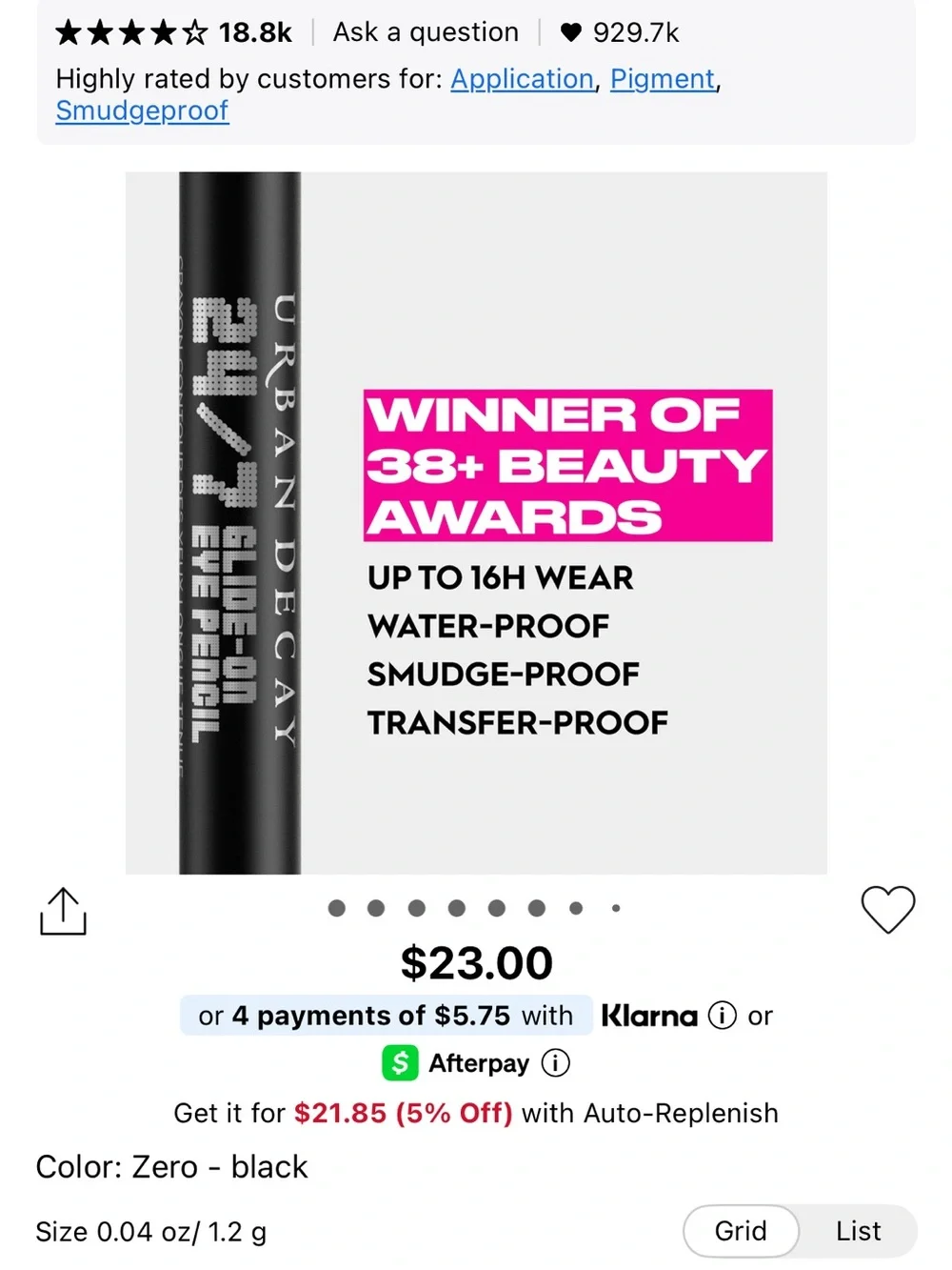 Urban Decay 24/7 Glide-On Eye Pencil — Zero Black